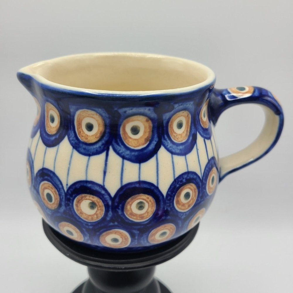 Boleslawiec Polish Pottery Stoneware Pitcher Blue Brown